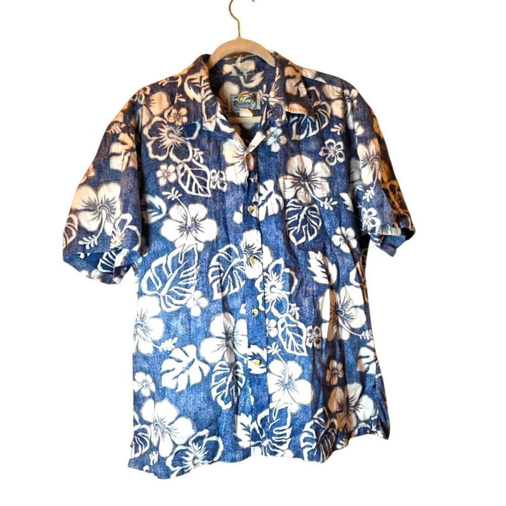Vtg Tropical Hibiscus Flower Hawaiian Shirt Made In Hawaii USA Size XL Vacation